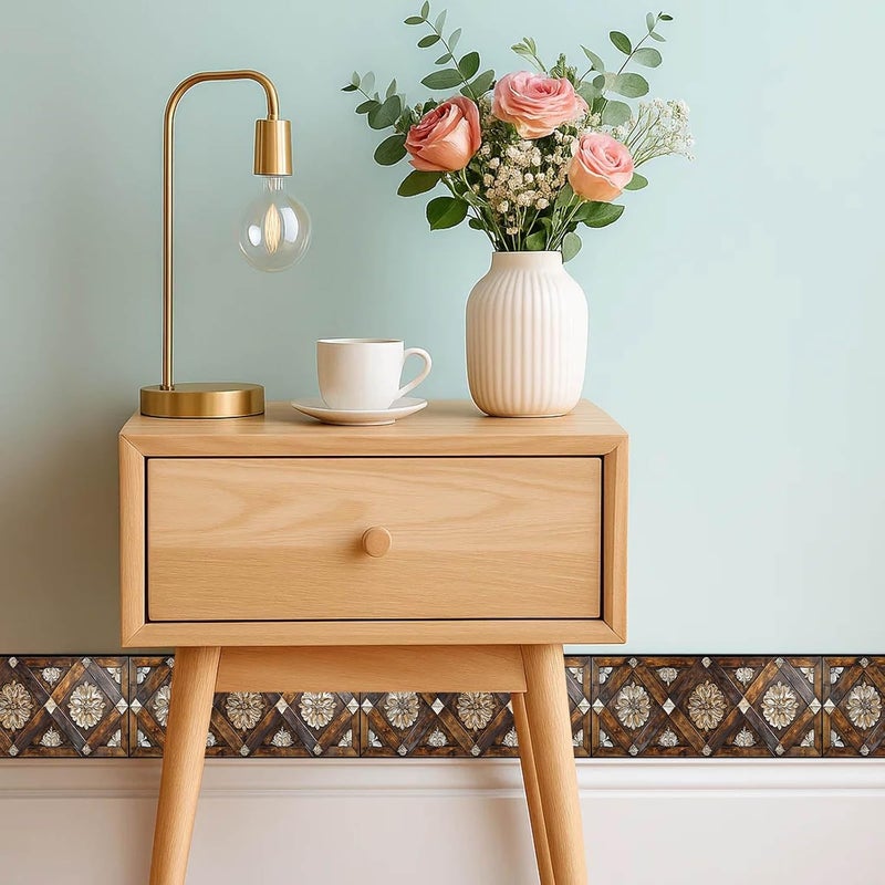 IVN Wallpaper Border Peel and Stick Decorative Wall Trim Self Adhesive Vintage Carved Floral Wood Pattern Design Wallpaper for Bathroom Laundry Room Pool Area Mirror Frame Shelf Wall Edge 4x196 Inch - Image 2